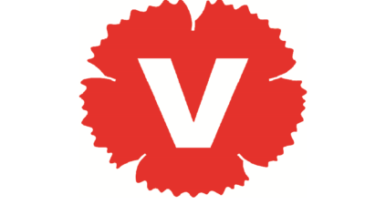 Vänsterpartiets logga. Det är en nejlika, som är en blomma med ett stort V i mitten.