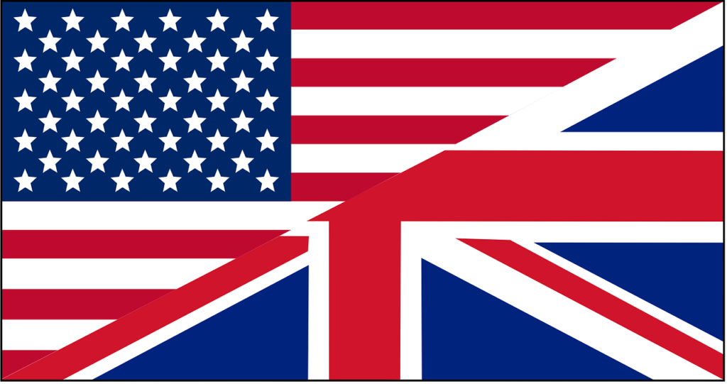Halva USA:s flagga och halv Storbritanniens flagga.