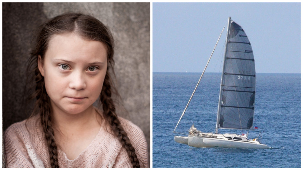 Greta Thunberg och en katamaran.